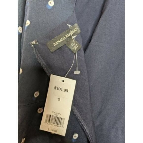 BANANA REPUBLIC NWT Blue 0 XS Dress Pearl Print Knee Length Open Back Bow Sheath - Picture 8 of 8